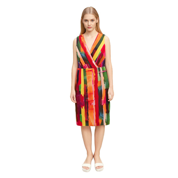 Women's Dress Chetta B Women's Sleeveless Surplice Neck Crepe Sheath Dress Sz 6 - Picture 1 of 7